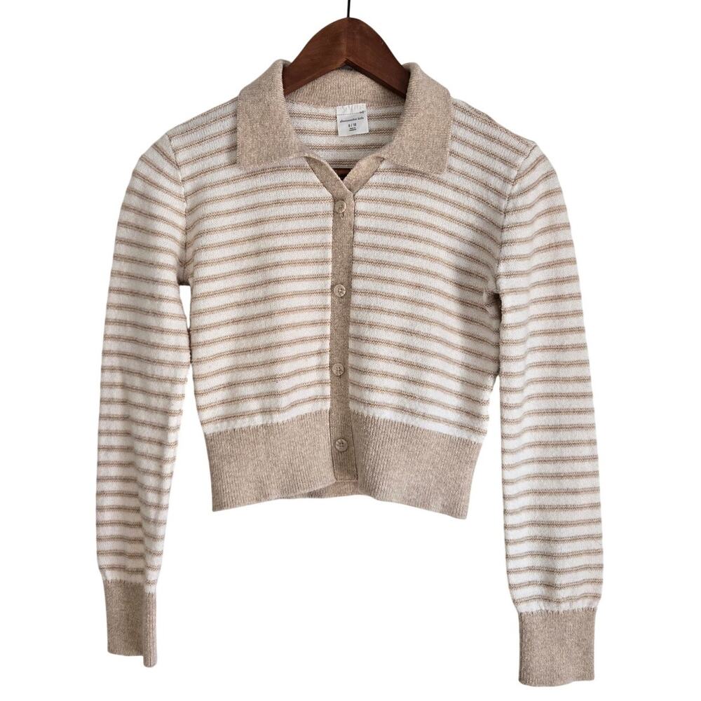 Vintage Abercrombie Striped Collared Cardigan Shrunken Cropped Knit Sweater XS